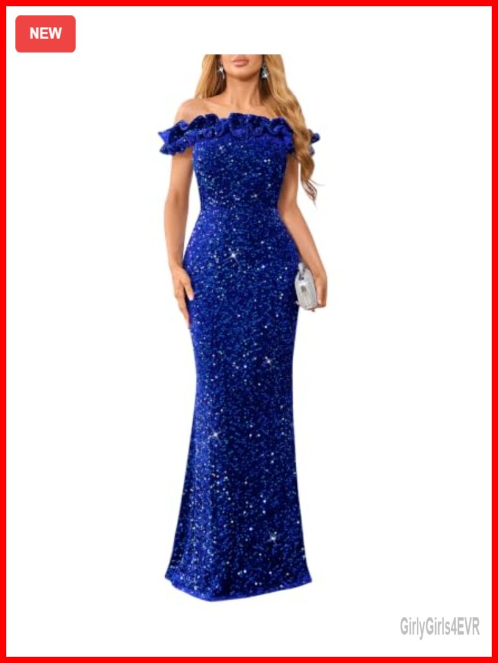 Sequin Off Shoulder Mermaid Bodycon Formal Maxi Evening Gown